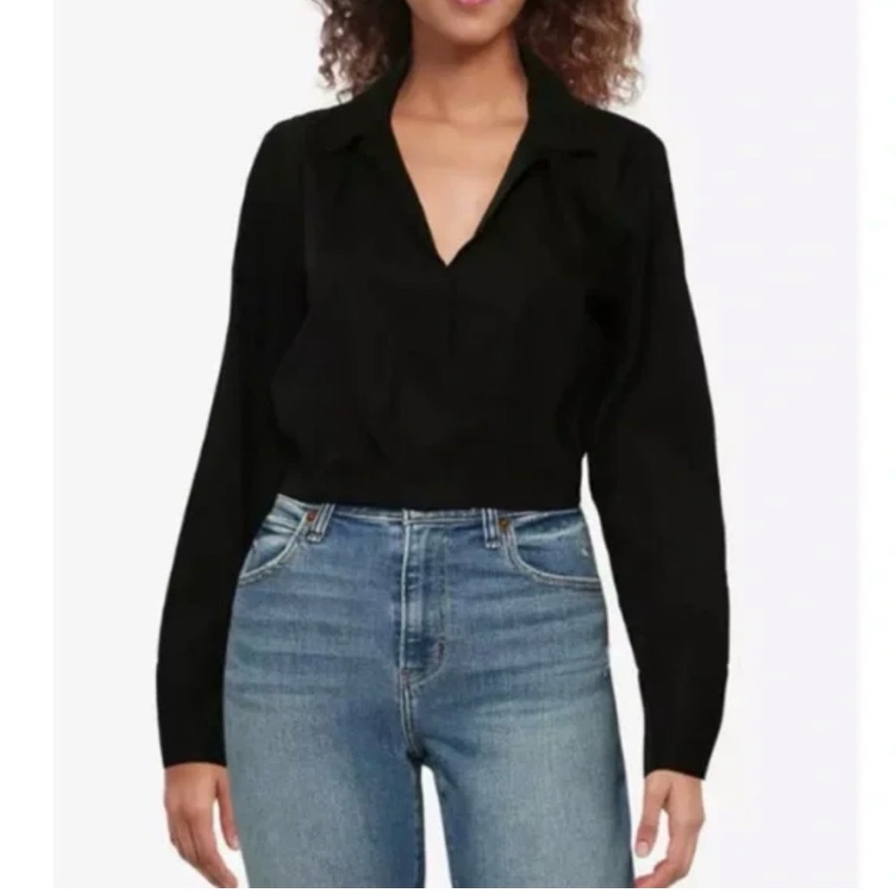 Abercrombie and Fitch 100% Cotton Pleated Crop Black Women's Top